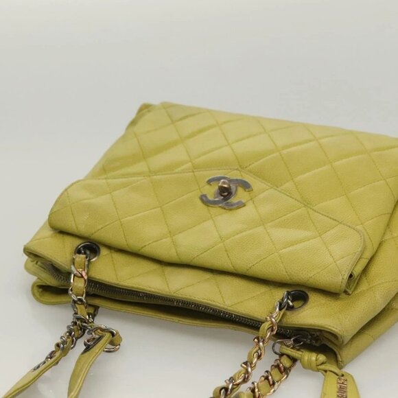 CHANEL Matelasse Chain Shoulder Bag Grained Calf Skin Green Gold CC Auth yk19052 - Picture 7 of 16